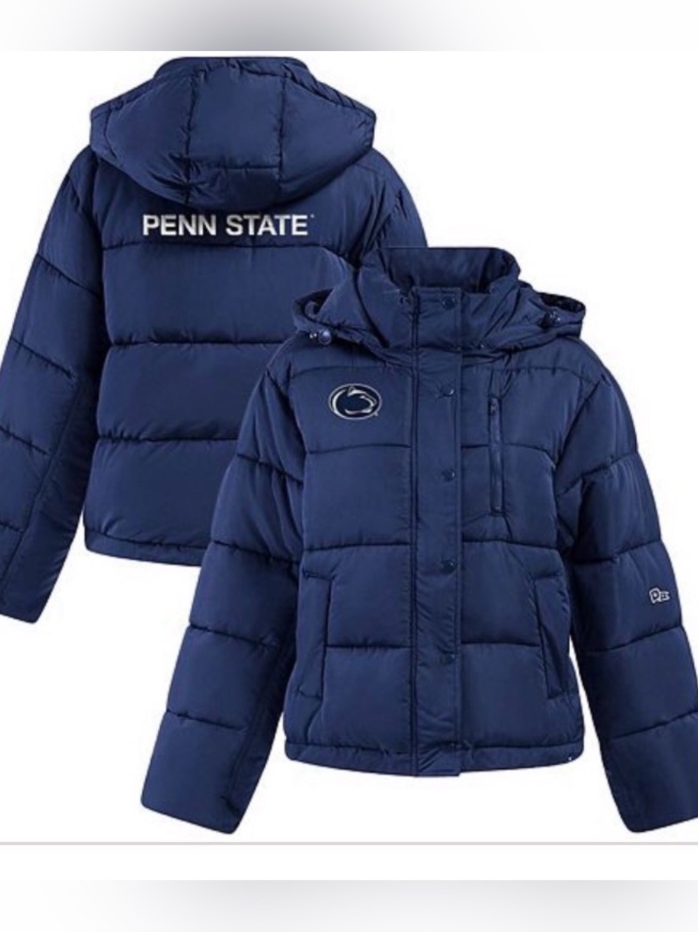 Penn State Womens Navy Blue Puffer Jacket with Hood